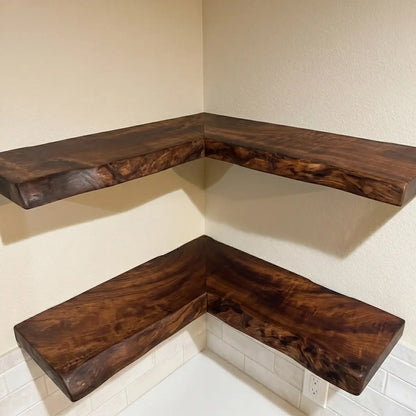Live Edge Solid Wood L-Shaped Corner Floating Shelf
