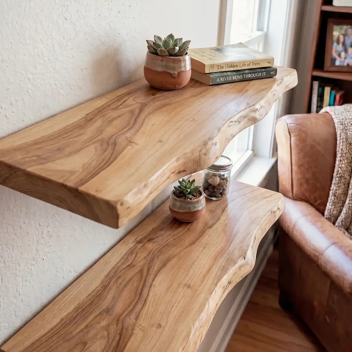 Solid Wood Organic Edge Floating Shelf