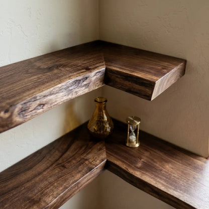 Live Edge Solid Wood L-Shaped Corner Floating Shelf