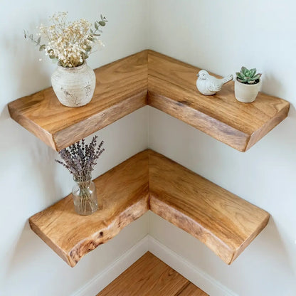 Live Edge Solid Wood L-Shaped Corner Floating Shelf