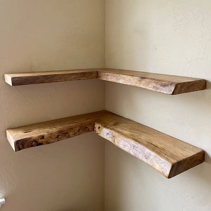 Live Edge Solid Wood L-Shaped Corner Floating Shelf
