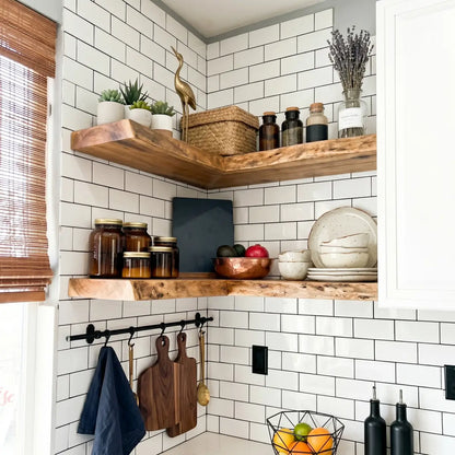 Live Edge Solid Wood L-Shaped Corner Floating Shelf
