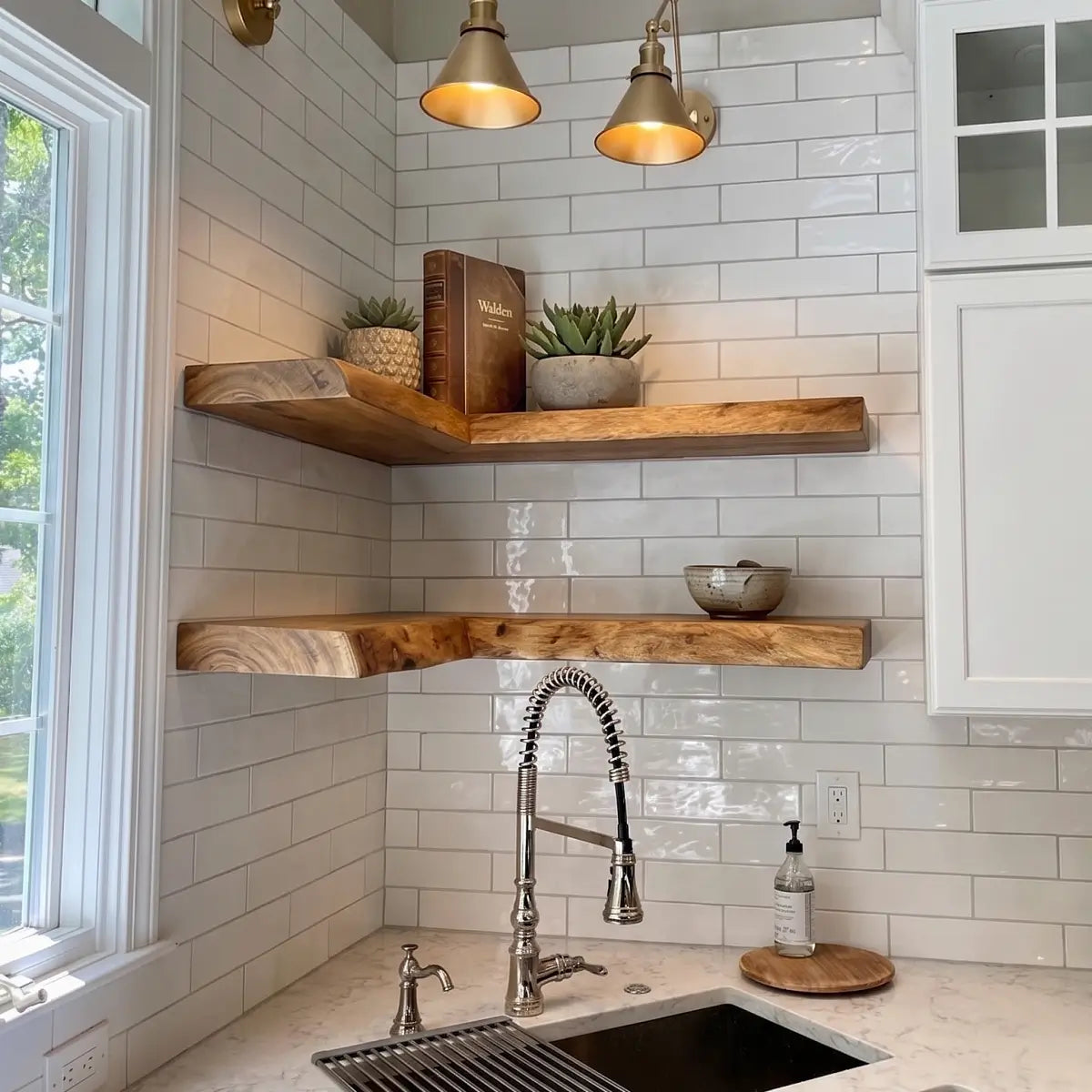 Live Edge Solid Wood L-Shaped Corner Floating Shelf