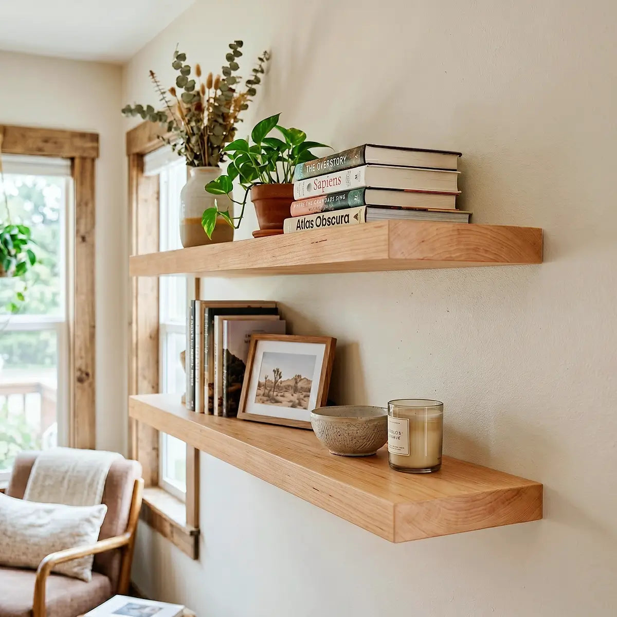 Solid Wood Floating Shelf - 1.2" Thick Wall Shelf