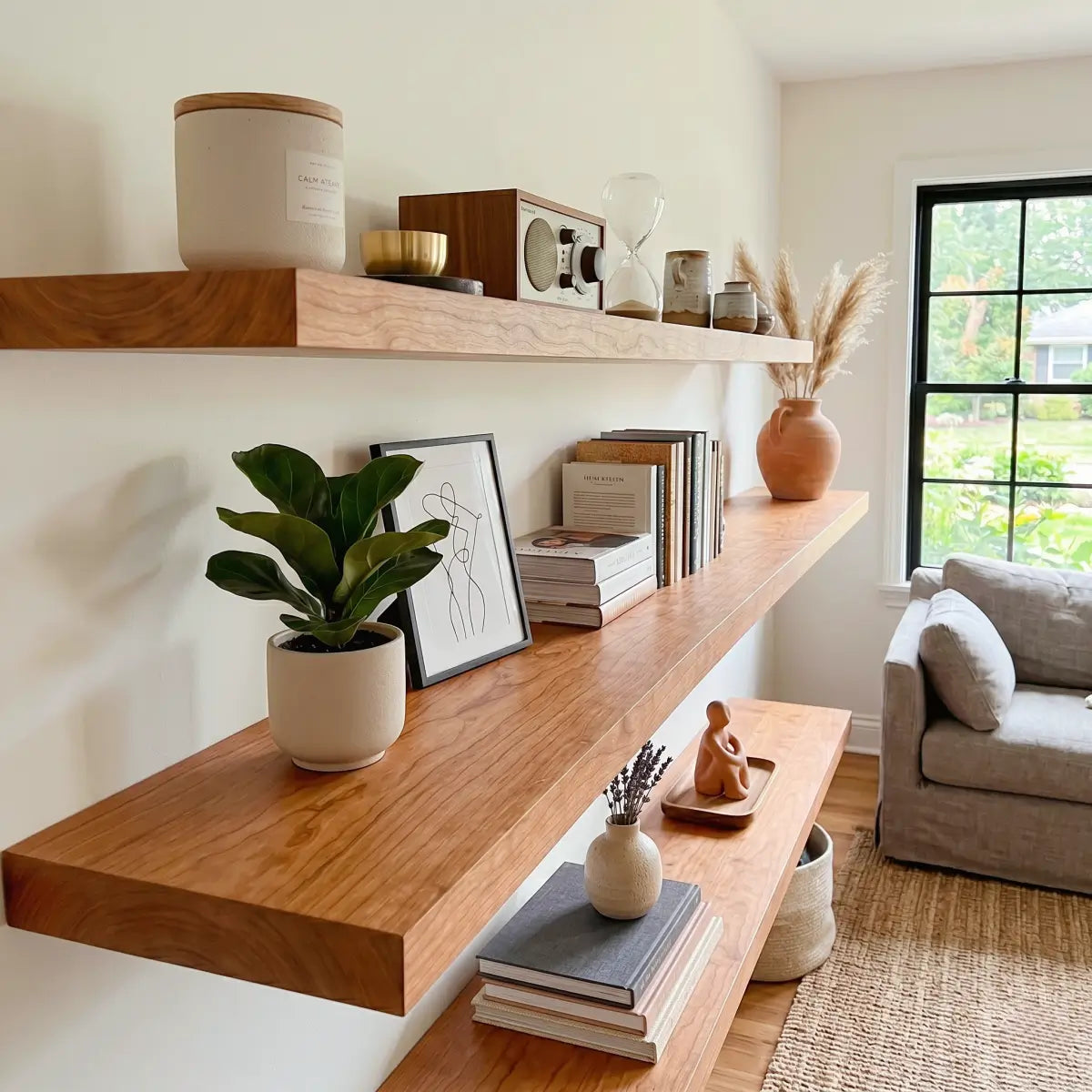 Solid Wood Floating Shelf - 1.2" Thick Wall Shelf