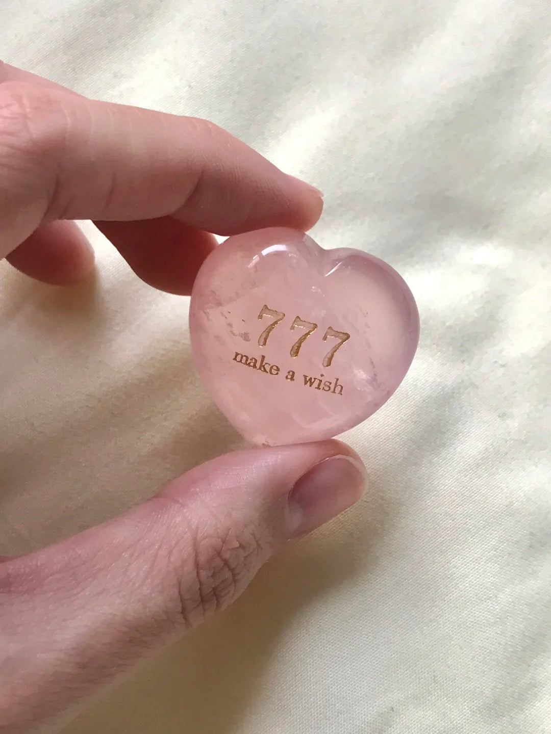 Rose Quartz Heart Stone - “777 Make a Wish”