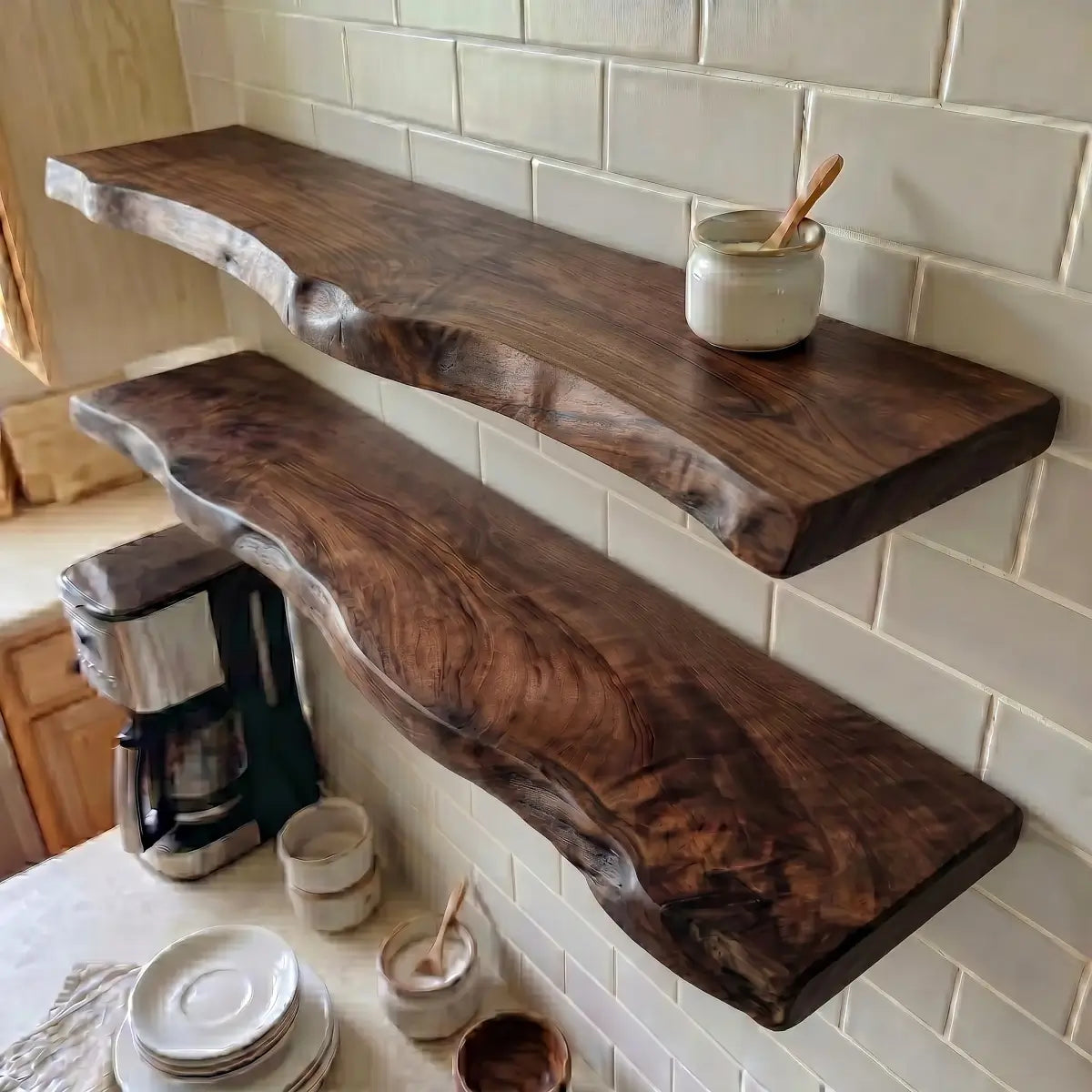Solid Wood Live Edge Floating Shelf