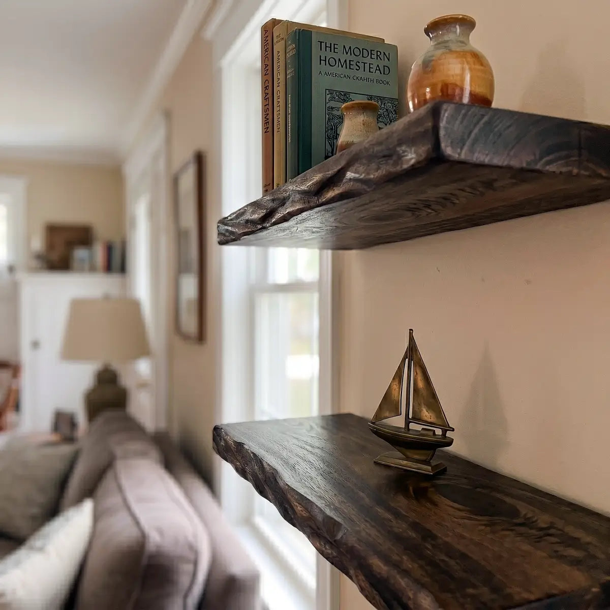 Solid Wood Sculpted "Windswept Wheat" Edge Floating Shelf