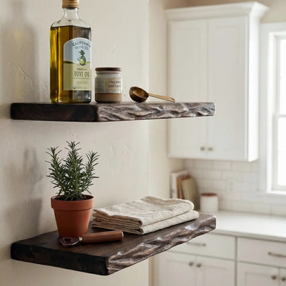 Solid Wood Sculpted "Windswept Wheat" Edge Floating Shelf