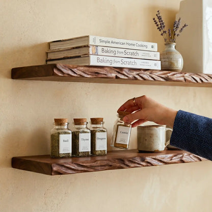 Solid Wood Sculpted "Windswept Wheat" Edge Floating Shelf