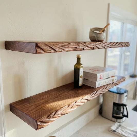 Solid Wood Sculpted "Windswept Wheat" Edge Floating Shelf