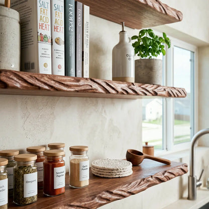 Solid Wood Sculpted "Windswept Wheat" Edge Floating Shelf