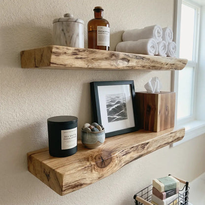 Solid Wood Live Edge Floating Shelf（2" Thick）