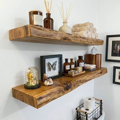Solid Wood Live Edge Floating Shelf（2" Thick）