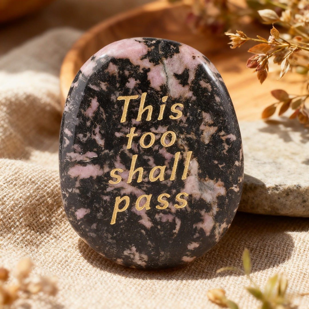 Rhodochrosite Palm Stone - “This Too Shall Pass”