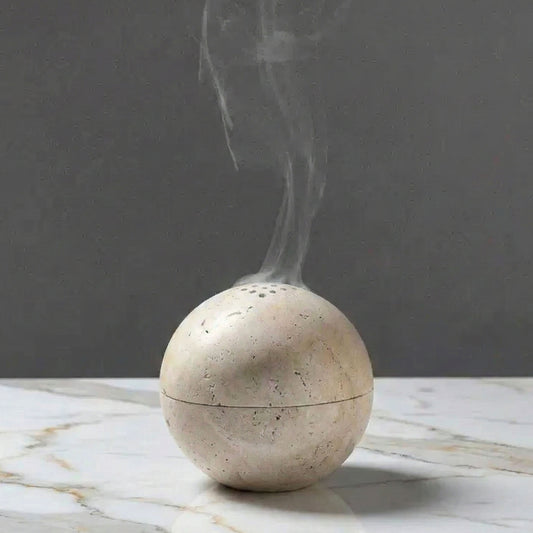 Natural Travertine Sphere Incense Burner