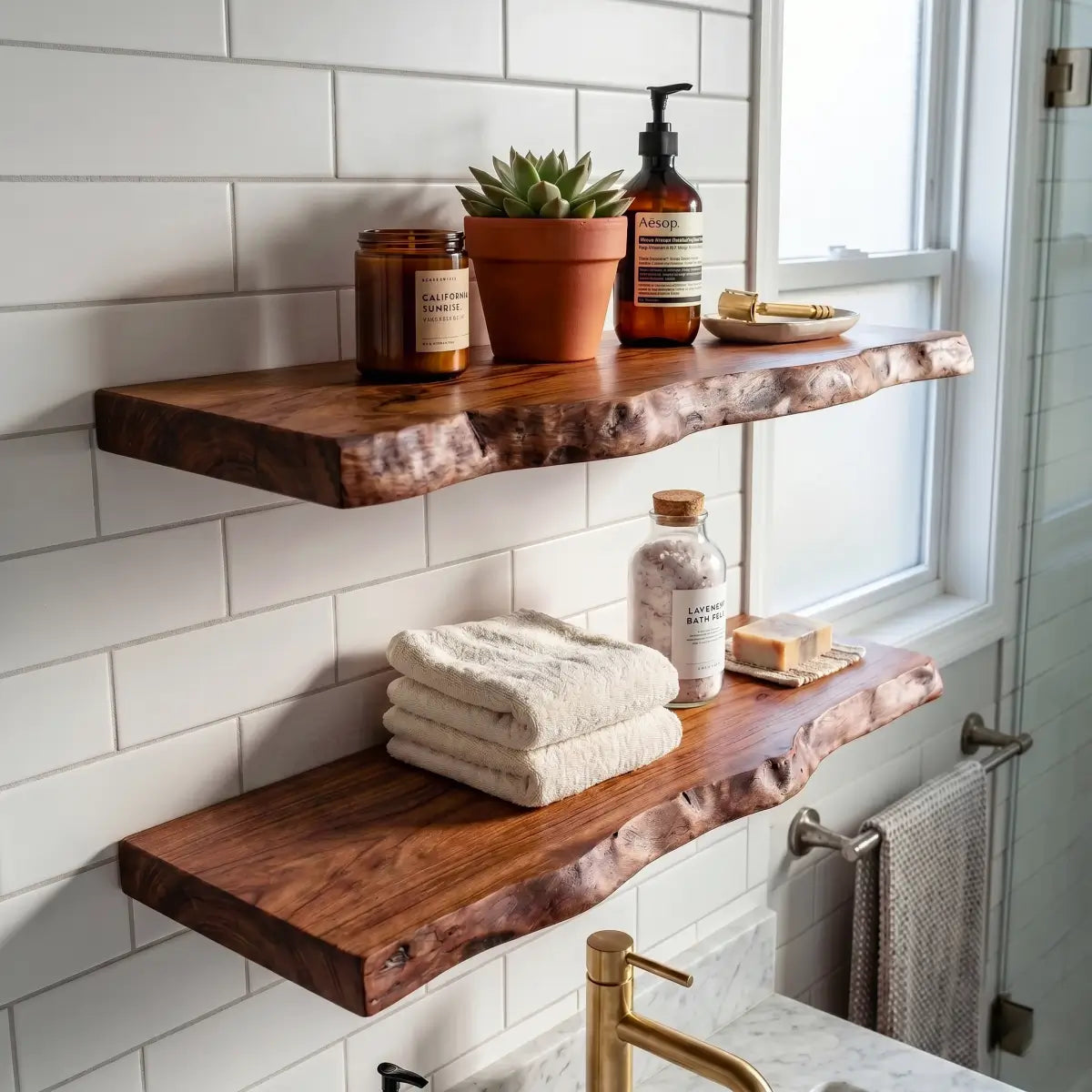 Solid Wood Organic Edge Floating Shelf