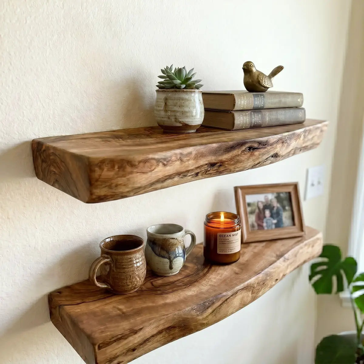 Solid Wood Live Edge Floating Shelf（2" Thick）