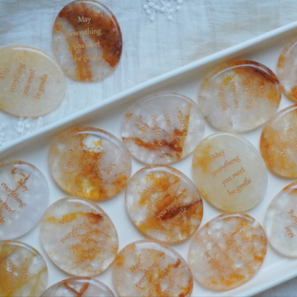 Golden Jelly Quartz Palm Stone - “May Everything You Meet Be Gentle”