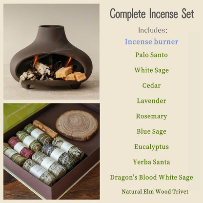 Handmade Ceramic Palo Santo Burner Holder – Mini Fireplace Incense Burner (Matte Charcoal)