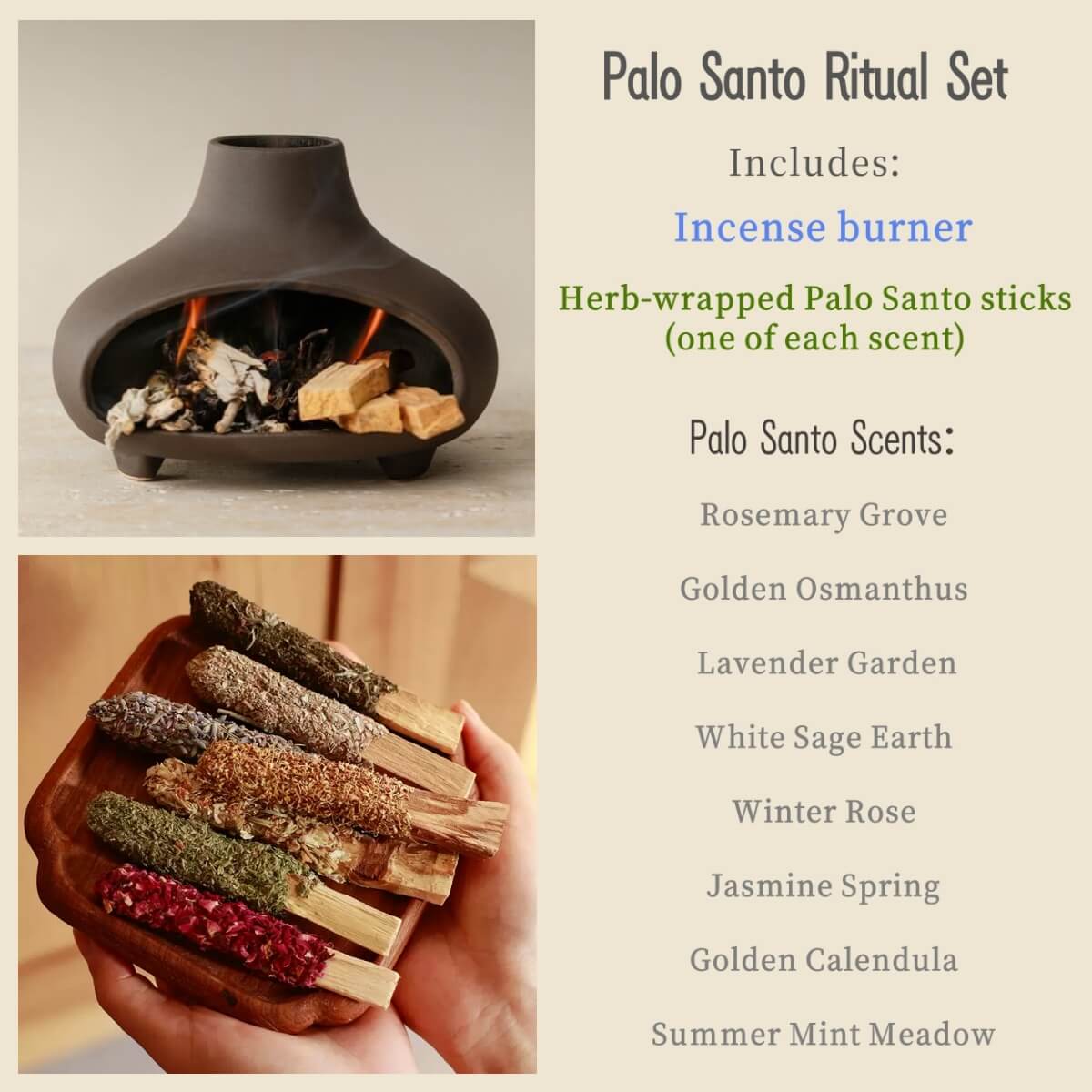 Handmade Ceramic Palo Santo Burner Holder – Mini Fireplace Incense Burner (Matte Charcoal)