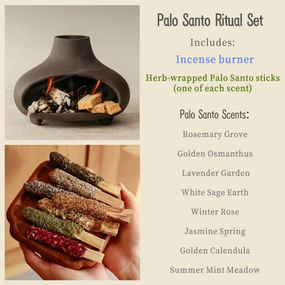 Handmade Ceramic Palo Santo Burner Holder – Mini Fireplace Incense Burner (Matte Charcoal)