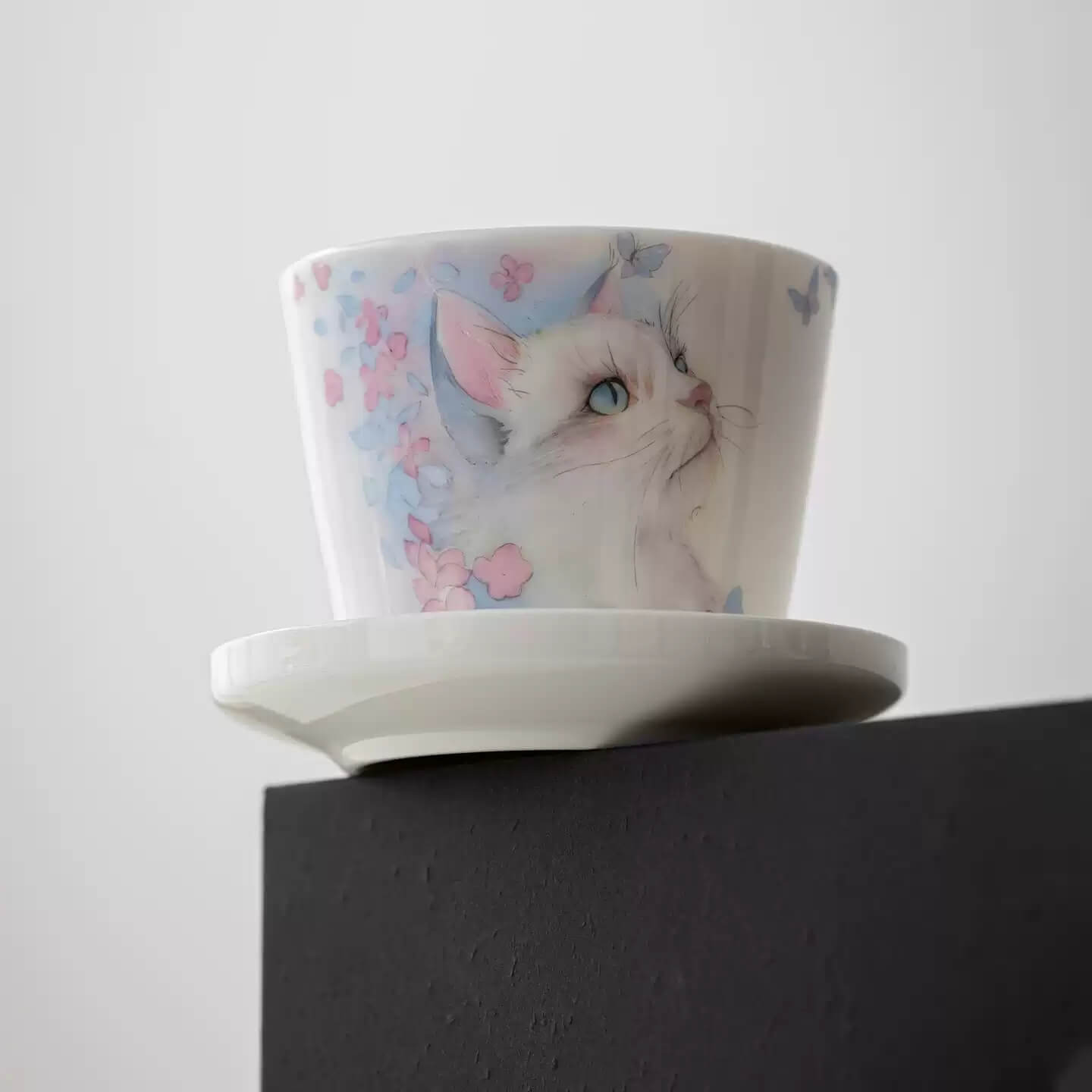 Hand-Painted Cat Coffee Cup & Saucer