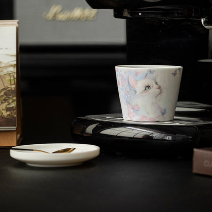 Hand-Painted Cat Coffee Cup & Saucer