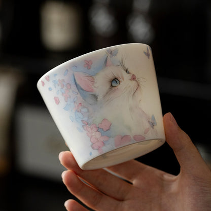 Hand-Painted Cat Coffee Cup & Saucer