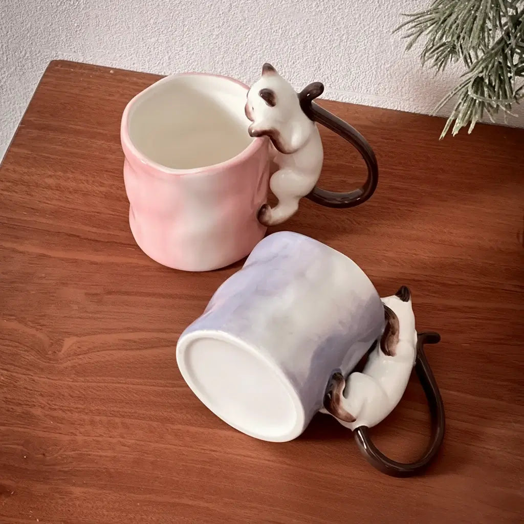 Handcrafted Cat Climbing Mug