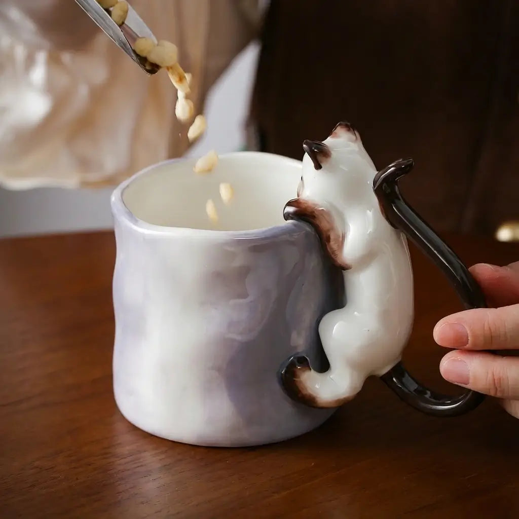 Handcrafted Cat Climbing Mug