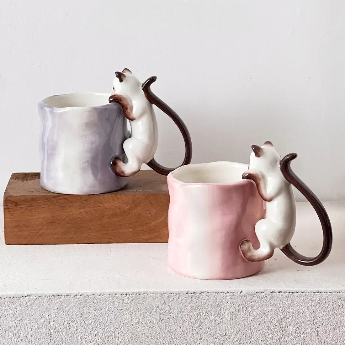 Handcrafted Cat Climbing Mug