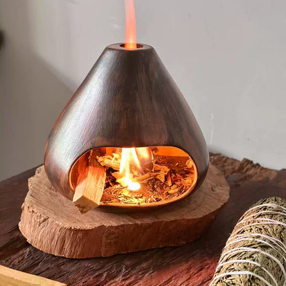 Handmade Wood-Texture Ceramic Incense Burner – Natural Fireplace Style