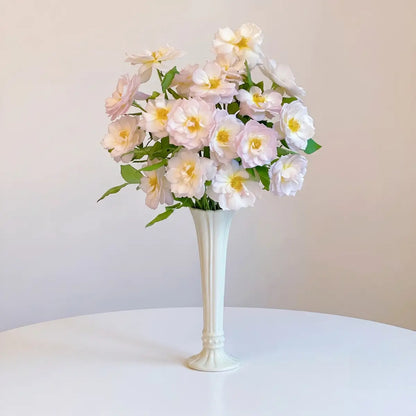 Ivory Fluted Ceramic Vase – Slim Vintage-Inspired Flower Vase