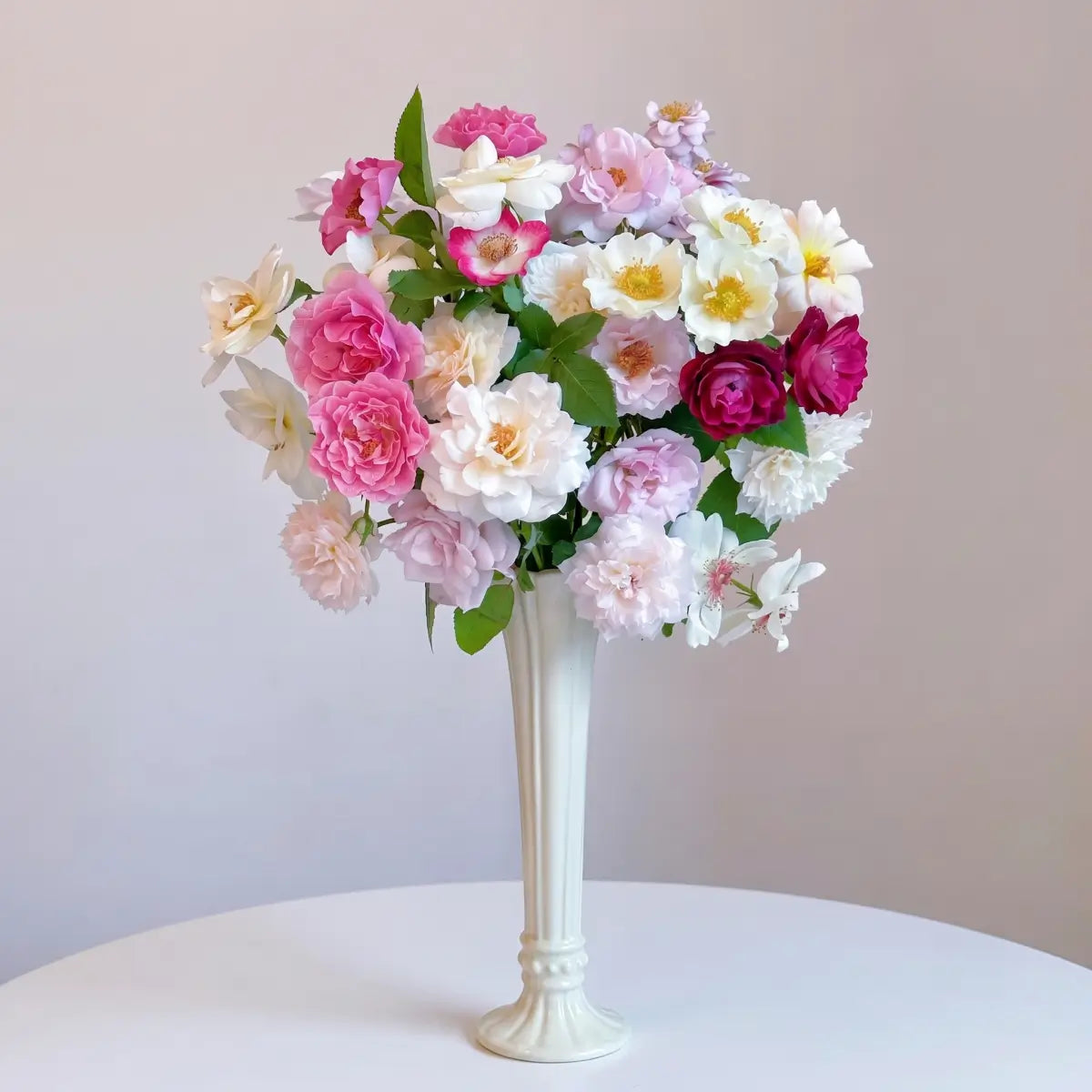 Ivory Fluted Ceramic Vase – Slim Vintage-Inspired Flower Vase