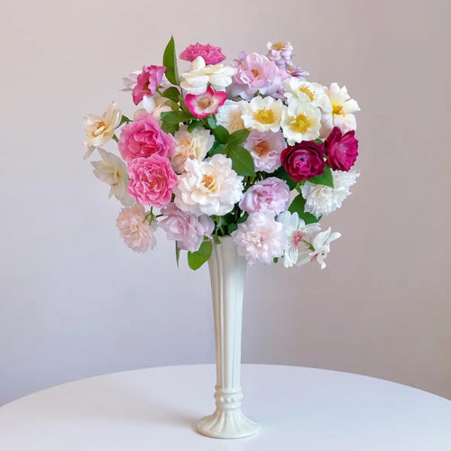 Ivory Fluted Ceramic Vase – Slim Vintage-Inspired Flower Vase