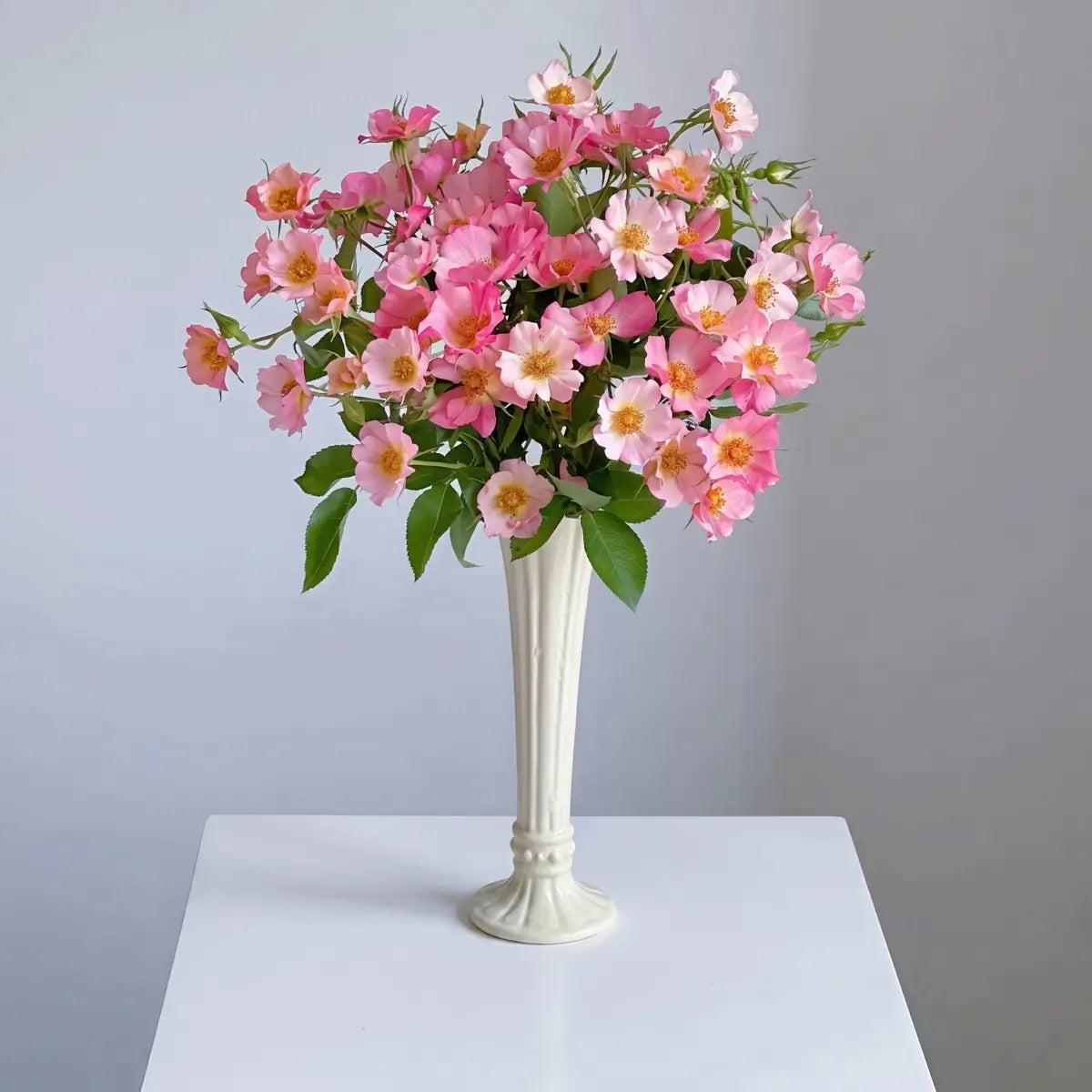 Ivory Fluted Ceramic Vase – Slim Vintage-Inspired Flower Vase