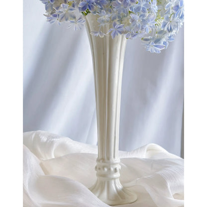 Ivory Fluted Ceramic Vase – Slim Vintage-Inspired Flower Vase