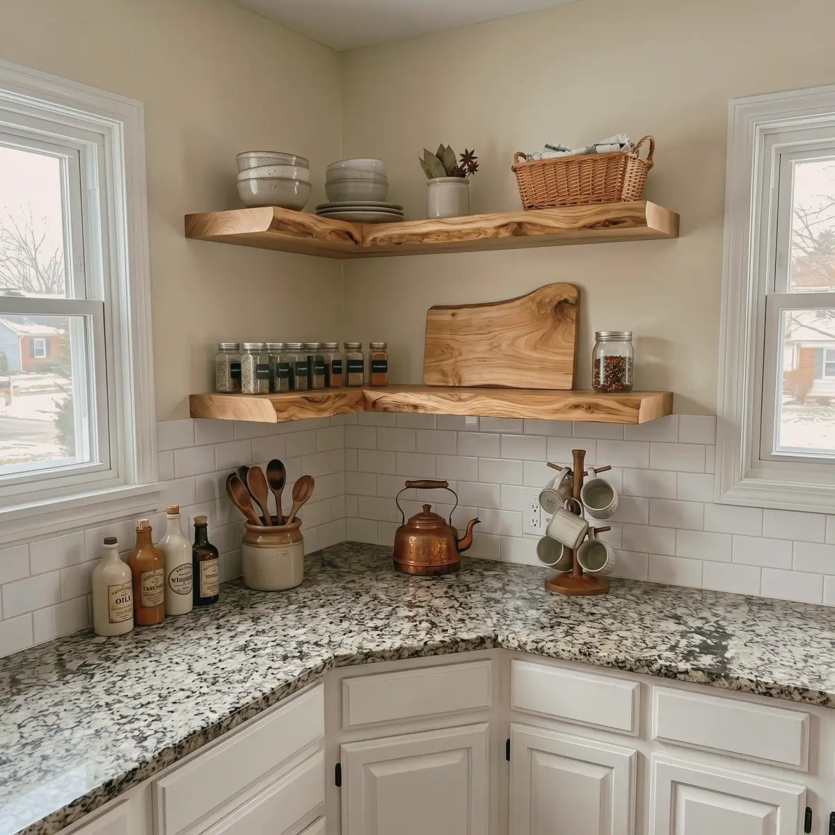 Live Edge Solid Wood L-Shaped Corner Floating Shelf