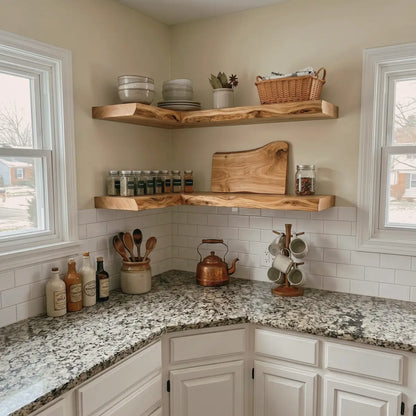 Live Edge Solid Wood L-Shaped Corner Floating Shelf