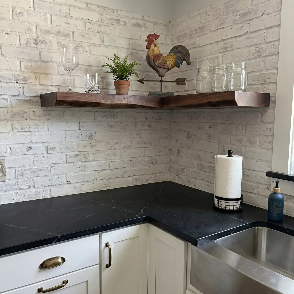 Live Edge Solid Wood L-Shaped Corner Floating Shelf