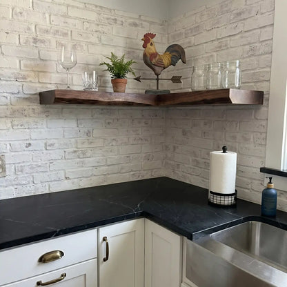 Live Edge Solid Wood L-Shaped Corner Floating Shelf