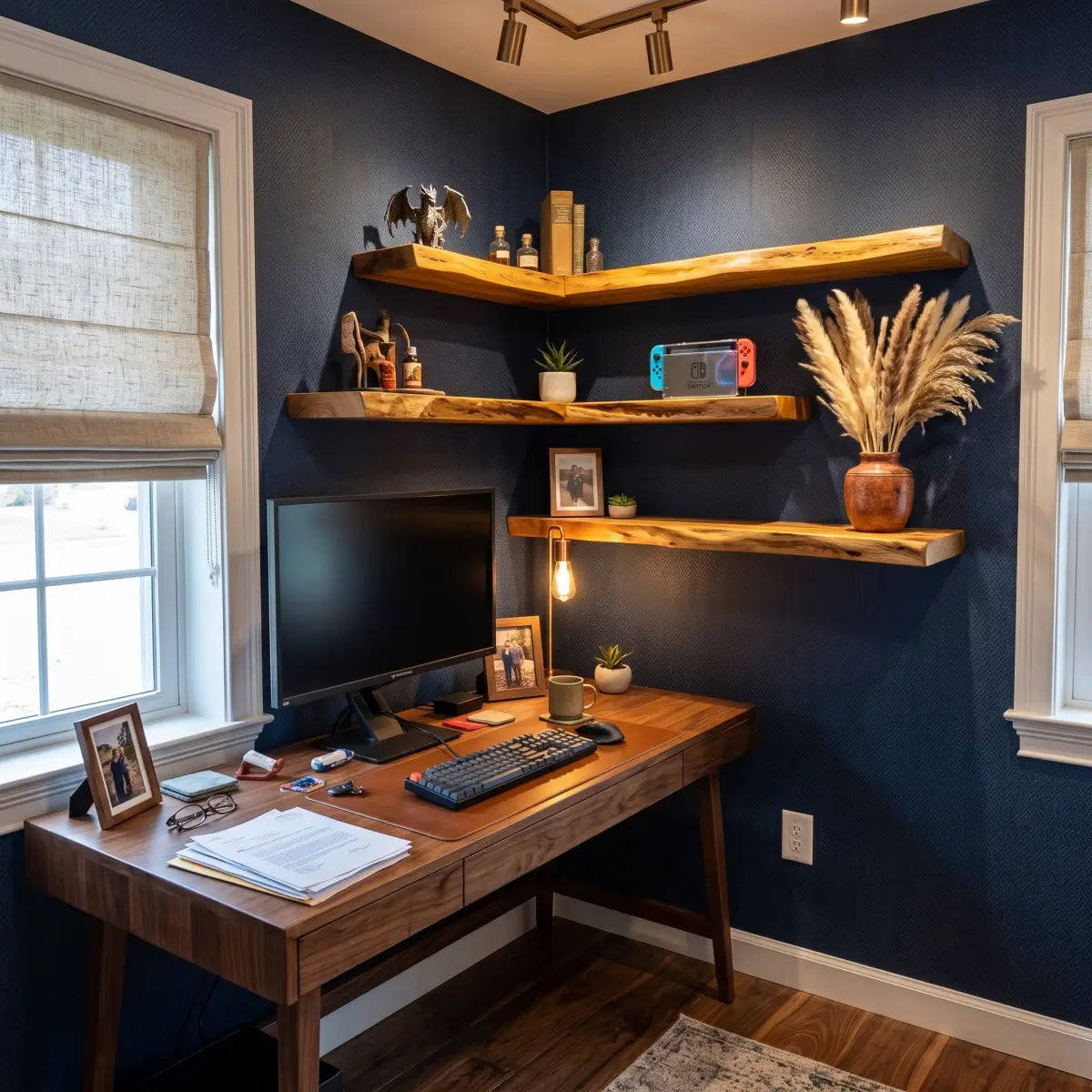 Live Edge Solid Wood L-Shaped Corner Floating Shelf