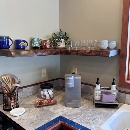 Live Edge Solid Wood L-Shaped Corner Floating Shelf