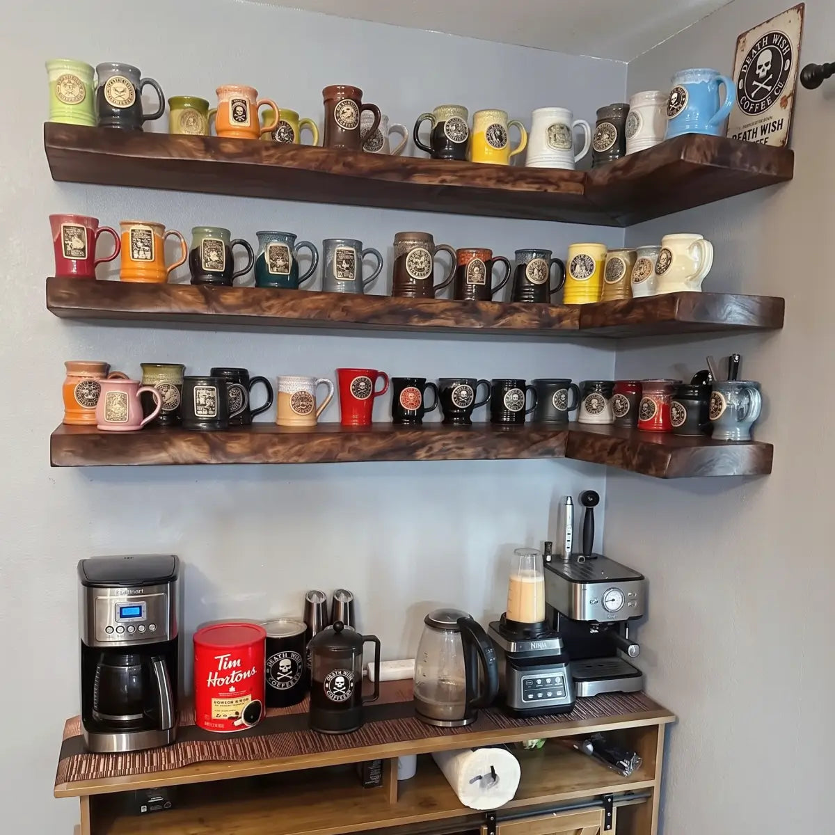 Live Edge Solid Wood L-Shaped Corner Floating Shelf
