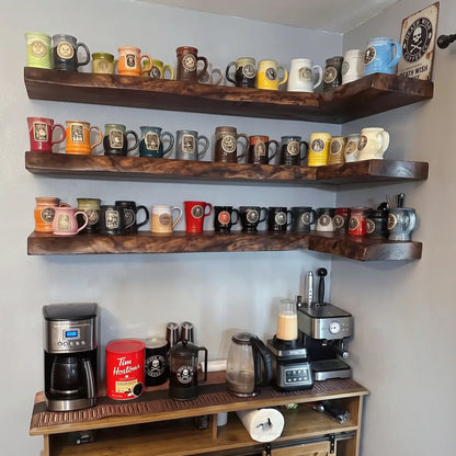 Live Edge Solid Wood L-Shaped Corner Floating Shelf