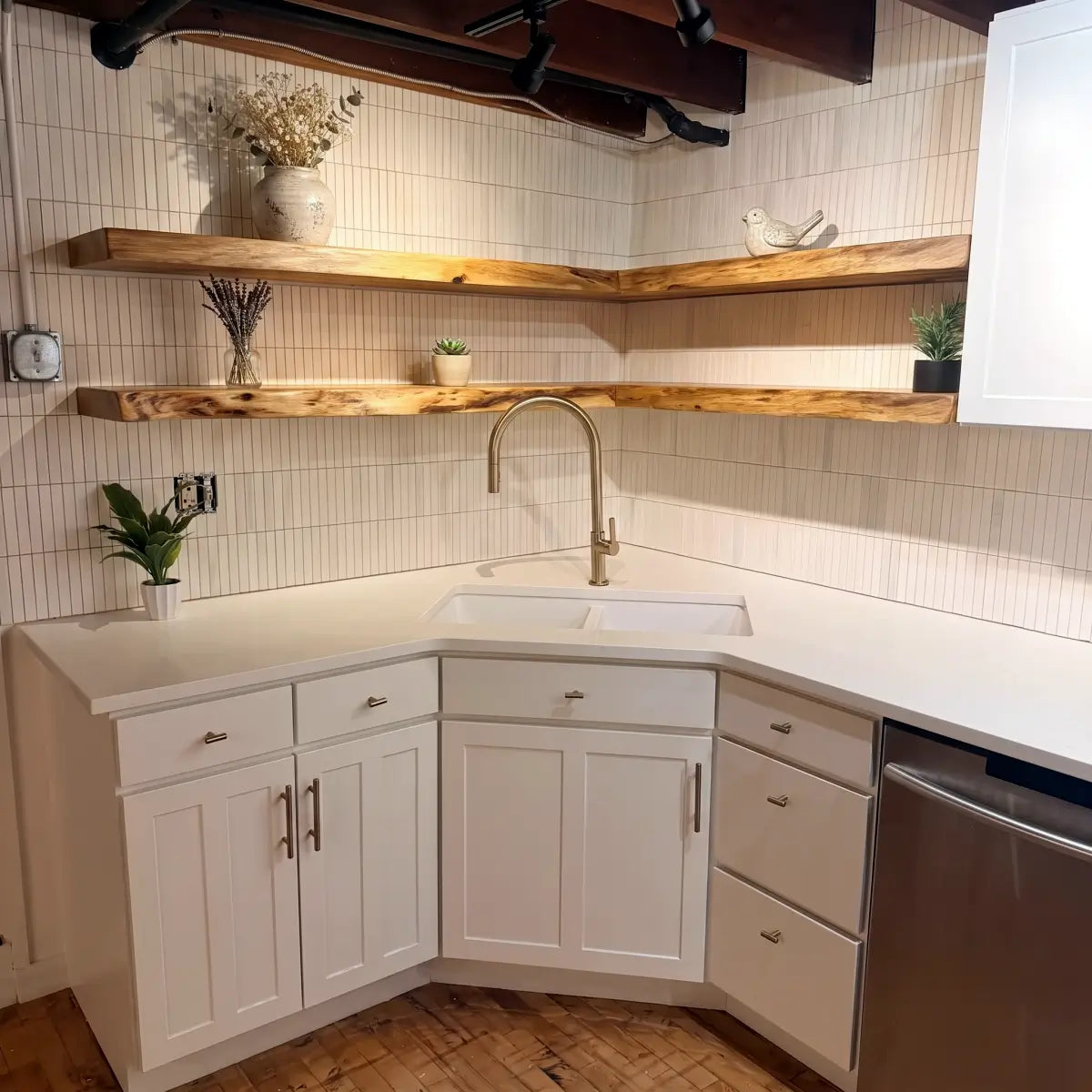 Live Edge Solid Wood L-Shaped Corner Floating Shelf