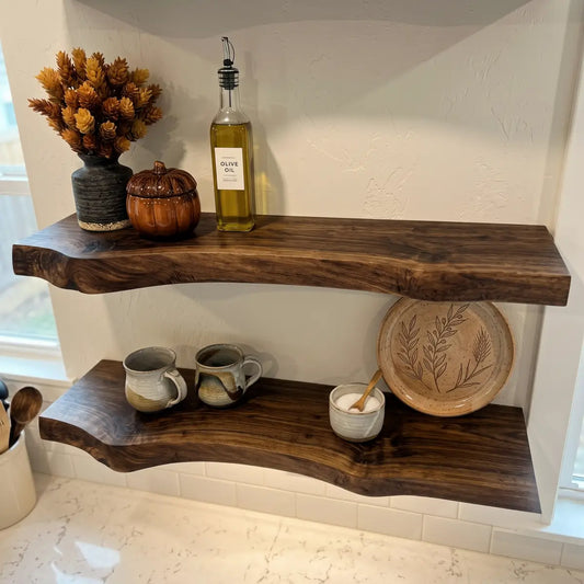 Solid Wood Live Edge Floating Shelf – 1.2", 1.5" & 2" Thick Options