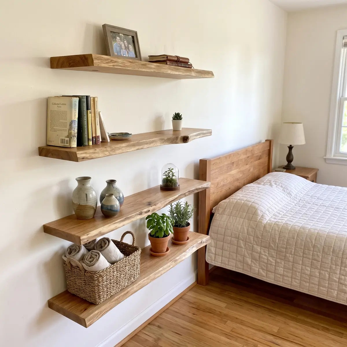 Solid Wood Live Edge Floating Shelf – 1.2", 1.5" & 2" Thick Options