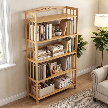 Natural Bamboo Bookshelf with Adjustable Shelves – Freestanding 4/5/6-Tier Bookcase